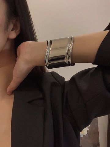 Riolio Metal Wave Asymmetry Openings Bracelet Europe Temperament Exaggerated Fashion Personality Wide Bracelet Jewelry